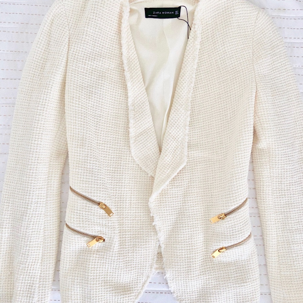 ZARA WOMAN CREAM WAFFLE JACKET